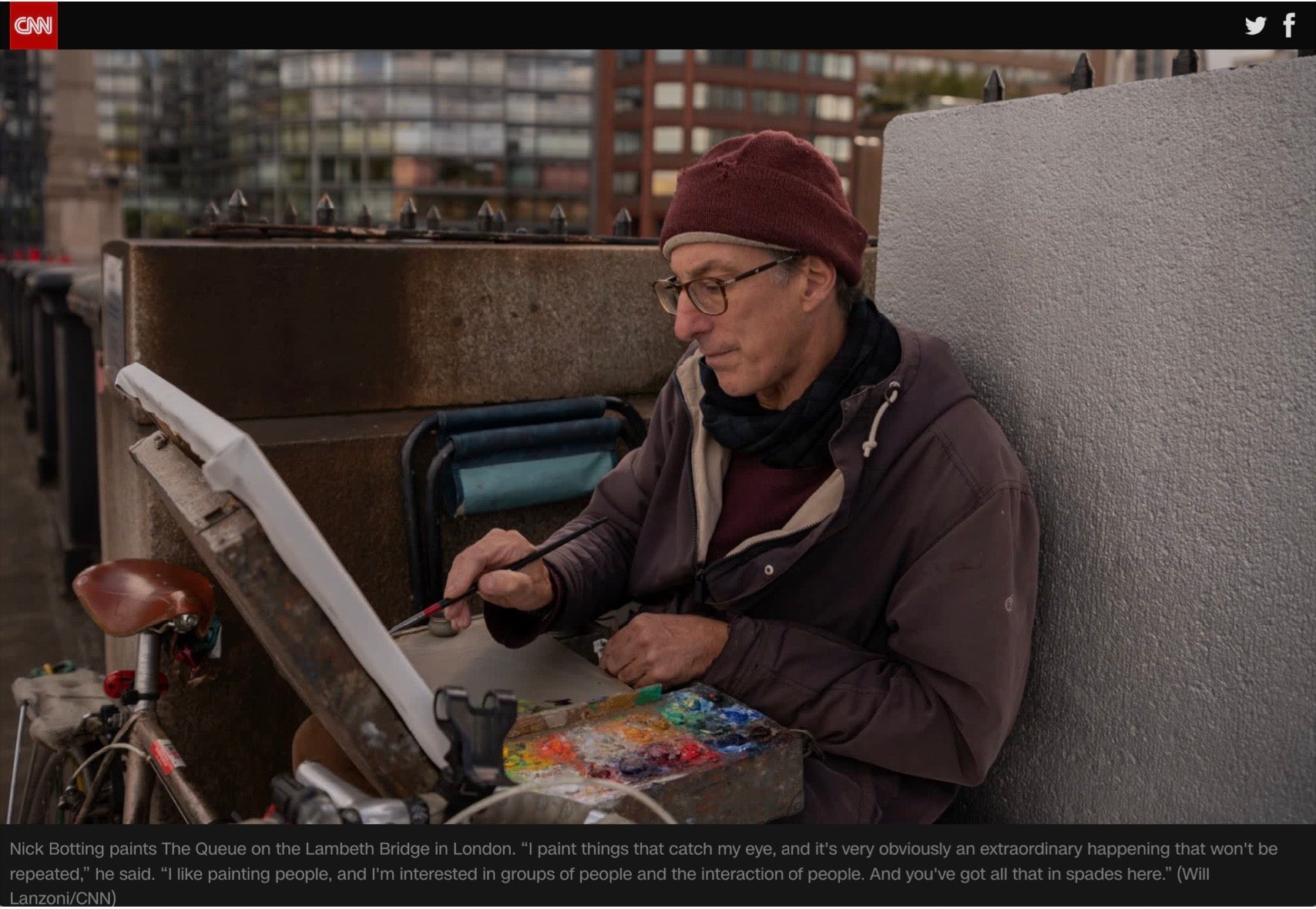 Nick Botting painting "The Queue"