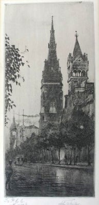 Item #1031 The Gothic Spire in Collins Street, An evening effect 1915. John Shirlow.