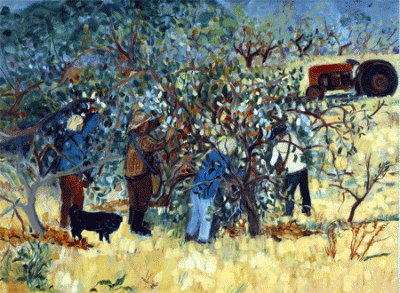 Item #111 Picking Apples with Black Pug 2001. Ceci Cairns.