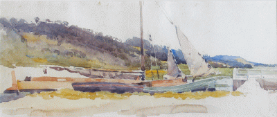 Item #1186 Couta Boats on the Beach, Sorrento. Arthur Merric Boyd.