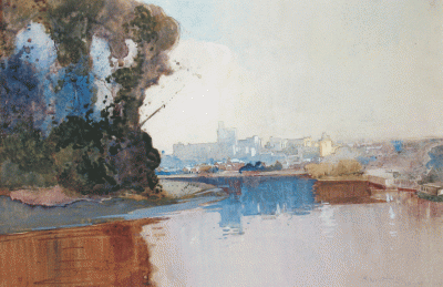 Item #1199 Windsor Castle from the Thames 1910. Sydney Long.