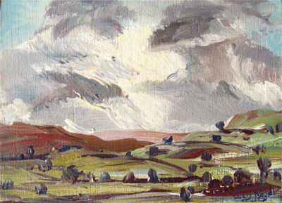 Item #1260 Looking from Penybont Common Powys Mid Wales. Lucy b. 1958 Boyd.