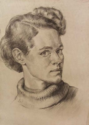 Item #141 Self Portrait in Roll Neck Sweater 1940. Dora Chapman.
