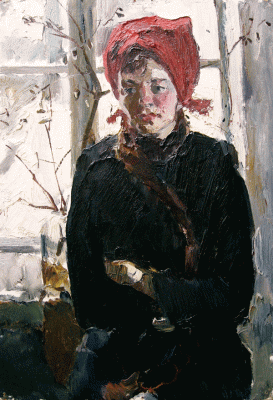 Item #1432 Young Woman in Red Turban 1966. Viktor Otiev.
