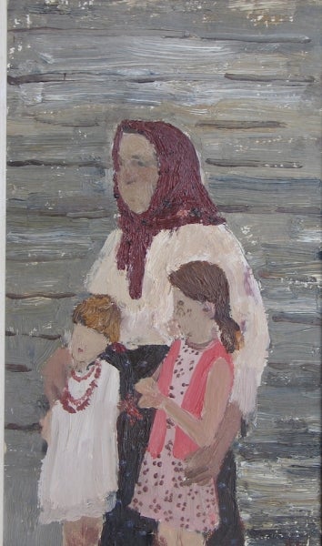 Item #1520 Two Children with Grandmother 1980. Irena Rudneva.