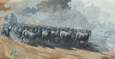Item #1530 Droving Sheep. Frank Prout Mahony.