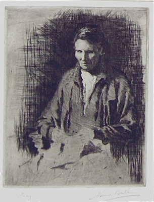 Item #1540 Study of a Woman Knitting. Norma Bull.