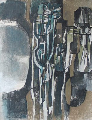 Item #1594 Cabbage Trees and a Bay 1968. Shay Docking.