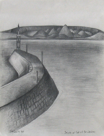 Item #1618 Breakwater & Coast with Tower Hill Volcano 1984. Shay Docking.