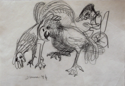 Item #1739 Carl Cooper and Chickens 1944. John Perceval.
