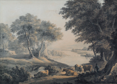 Item #1781 Herdsman with Cattle by a River. John Glover.