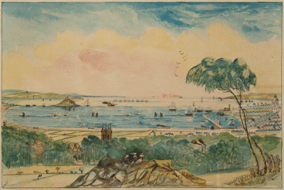 Item #1786 View of Mount’s Bay, St. Michael’s Mount, Cornwall 1866. T. C. Moyle.