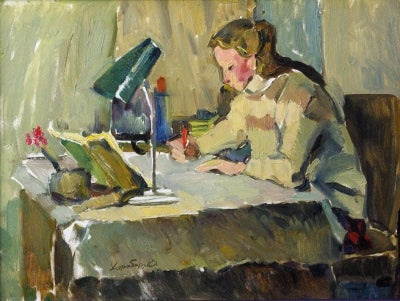 Item #1907 Tanya Doing Homework. Valentina Kharaborina.