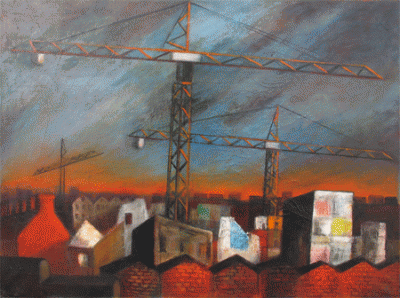 Item #196 Cranes in an Urban Landscape. Alice Danciger.