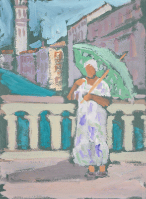 Item #2103 Woman with a Parasol, Venice c1957. Nada Hunter.