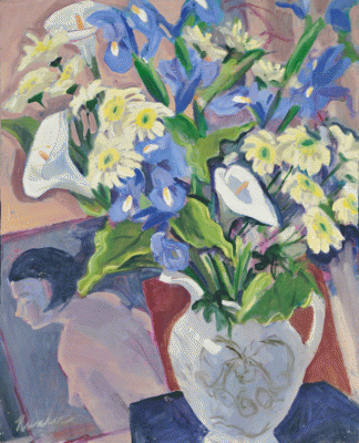 Item #2113 Still Life with Lilies, Irises and Nude. Nada Hunter.