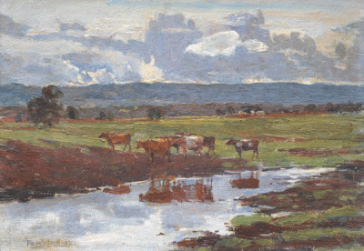 Item #2192 Cattle by a Stream, Evening. Percy Lindsay.