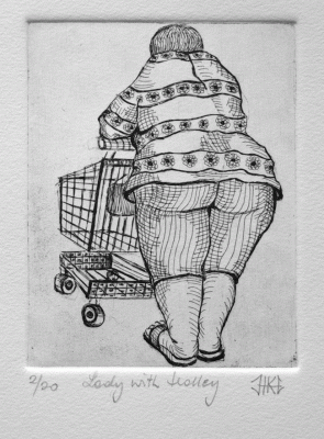Item #2416 Lady with Trolley. Helen Kocis Edwards.