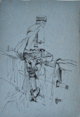 Item #2502 Boy Climbing a Fence. Alfred William Strutt.