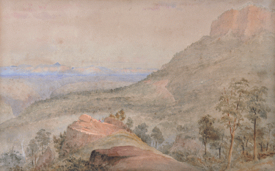 Item #2532 The Artist, with a Travelling Companion, Sketching the Valley c1851. Conrad Martens.