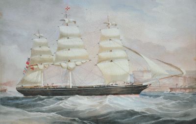 Item #2538 The Clipper Ship British Flag off Sydney Heads 1871. Frederick Garling.