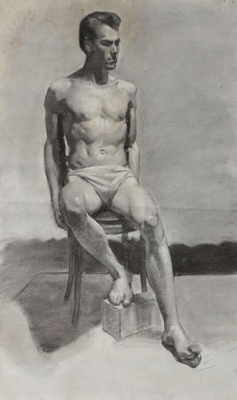 Item #2556 National Gallery School Life Study, Seated man c1922. Jean Sutherland.