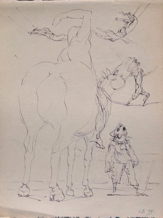 Nude woman with arm raised and open door