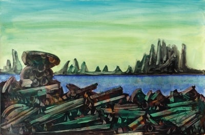 Item #2675 Landscape with perched rock. Clifford Bayliss.