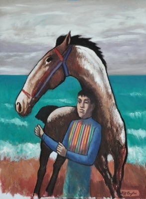 Item #2701 Horse and rider by the sea. Clifford Bayliss.