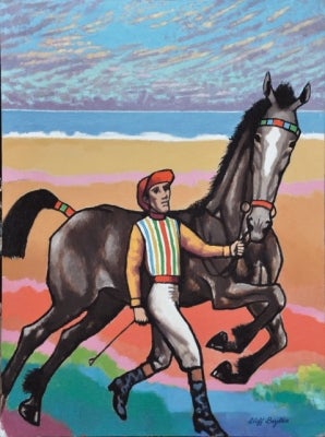 Item #2702 Horse and jockey running by the sea. Clifford Bayliss.