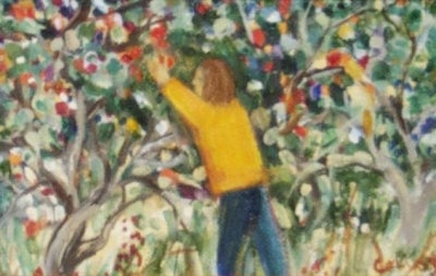 Item #2798 Picking Apples. Ceci Cairns.