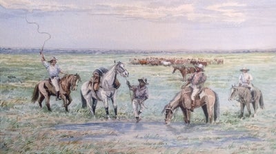 Item #3255 Stockmen Watering the Horses 1890. Arthur Esam.