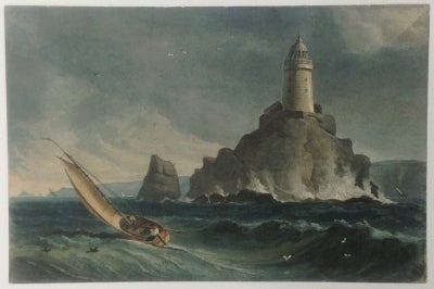 Item #3268 The Long-ships Lighthouse off the Lands-end, Cornwall 1813. William Daniell.