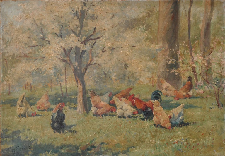 Item #3389 Chickens in the Woods 1937. Sandor Nagy.