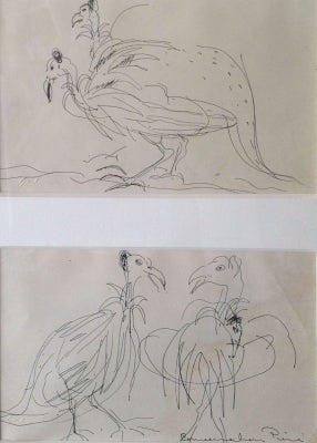 Item #3395 Two Studies of Guinea Fowl c1950. Francis Lymburner.