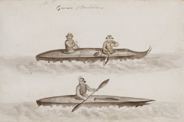 Item #3521 Canoes of Oonalashka c1778. William Ellis.