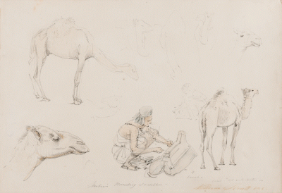 Item #3522 Nubian Mending Saddle and Camel studies. William Strutt.