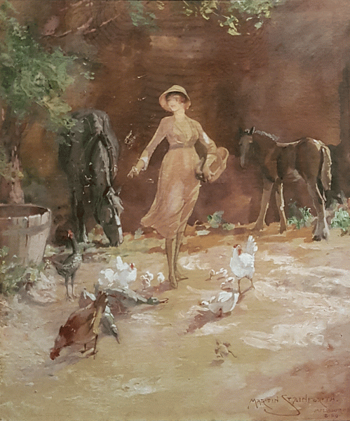 Item #3535 Feeding the Chickens, Melbourne 1920. Martin Stainforth.