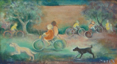 Item #3625 Children with Bicycles c1980s. Joyce Meier.