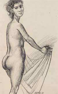 Item #37 Nude Holding Cloth 1949. Clifford Bayliss.