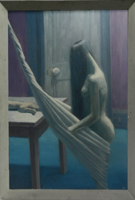 Item #3877 Nude Woman with Covered Face holding Twisted Sheet c1945. Clifford Bayliss.