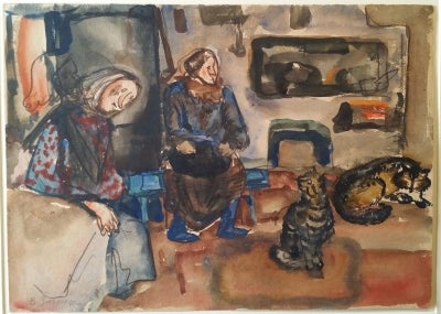 Item #3950 Women and Cats by the Fireplace. Vladimir Burov.