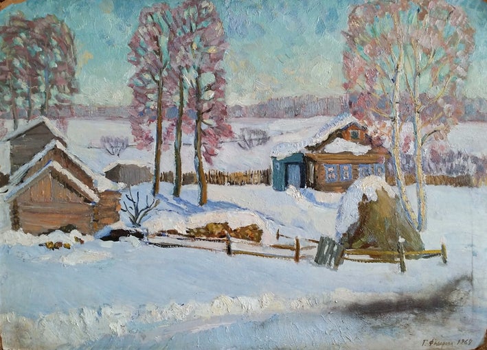 Item #4001 A Village in Winter 1964. Galina Izosimovna Fedorova.