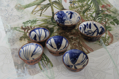 Item #4109 Unique set of six bowls, from the series How to Draw Plants. Kylie Elkington.
