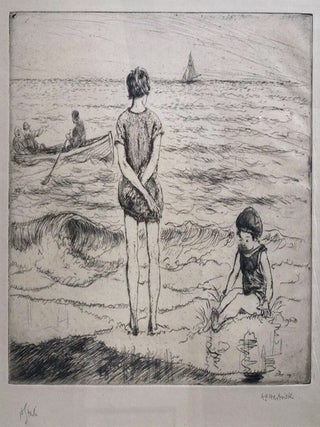 Item #423 Children by the Sea. Archibald S. Hartrick