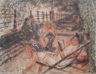 Item #425 Woman Reading by the Park. Archibald S. Hartrick