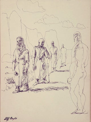 Item #43 Four Men in Coats with Nude Male c1945. Clifford Bayliss