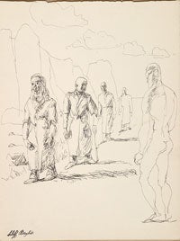 Item #43 Four Men in Coats with Nude Male c1945. Clifford Bayliss.