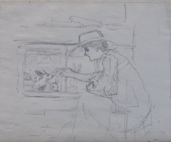Item #4485 The Artists Wife Feeding Bunnies c1907. Rupert Bunny.