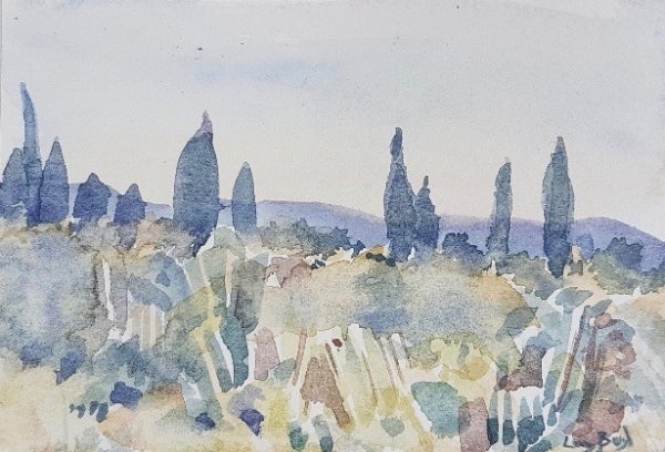 Item #4584 Cypresses, Tuscan Landscape (Tuscan Postcard II) 2017. Lucy Boyd.